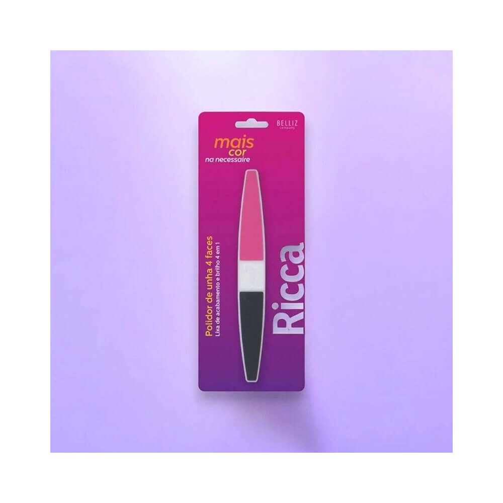 Lixa Ricca Polidor de Unhas 4 Faces 722 na embalagem original sobre fundo lilás